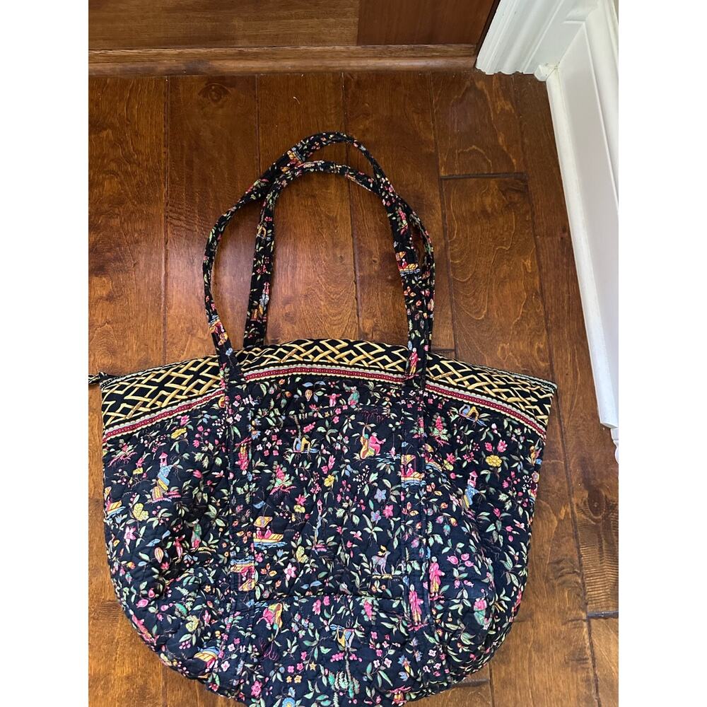 Vtg Vera Bradley Original Ming Fall 2001 Large Black Bag Asian Floral Retired - Picture 4 of 16